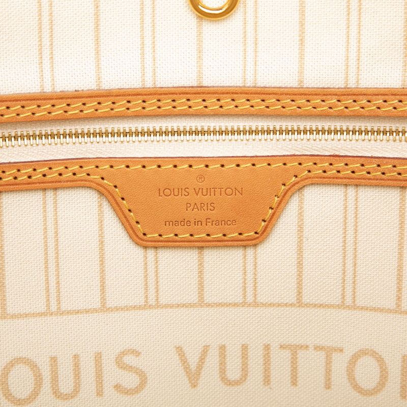 Louis Vuitton Damier Azur Neverfull MM Tote Shoulder Bag White Leather — view 5