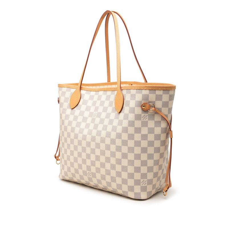 Louis Vuitton Damier Azur Neverfull MM Tote Shoulder Bag White Leather — view 2