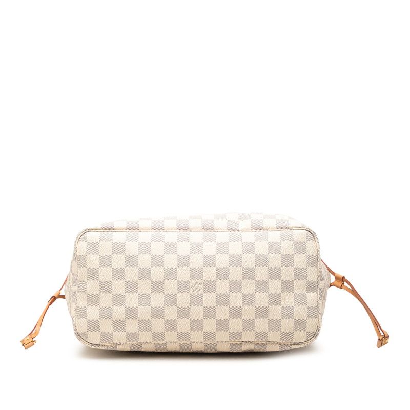 Louis Vuitton Damier Azur Neverfull MM Tote Shoulder Bag White Leather — view 3