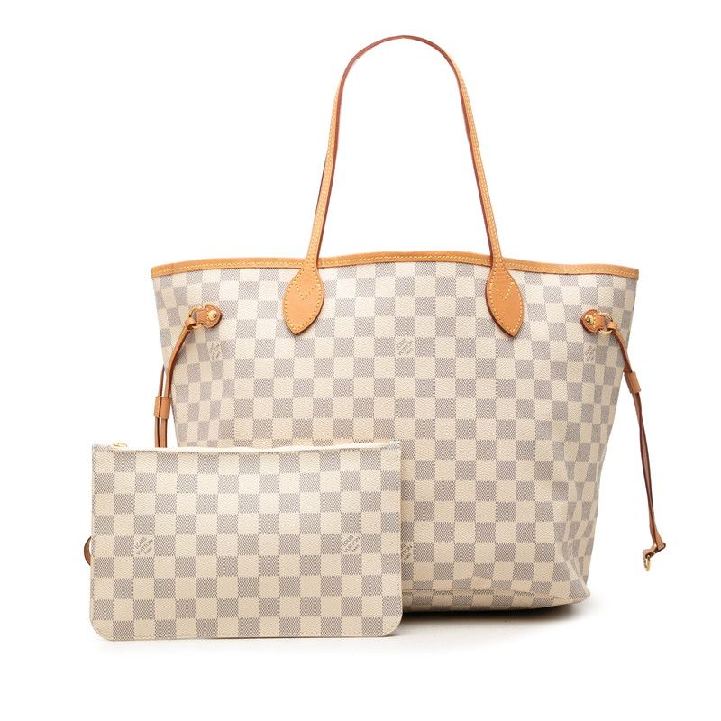 Louis Vuitton Damier Azur Neverfull MM Tote Shoulder Bag White Leather — view 7