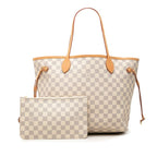 Louis Vuitton Damier Azur Neverfull MM Tote Shoulder Bag White Leather — view 7