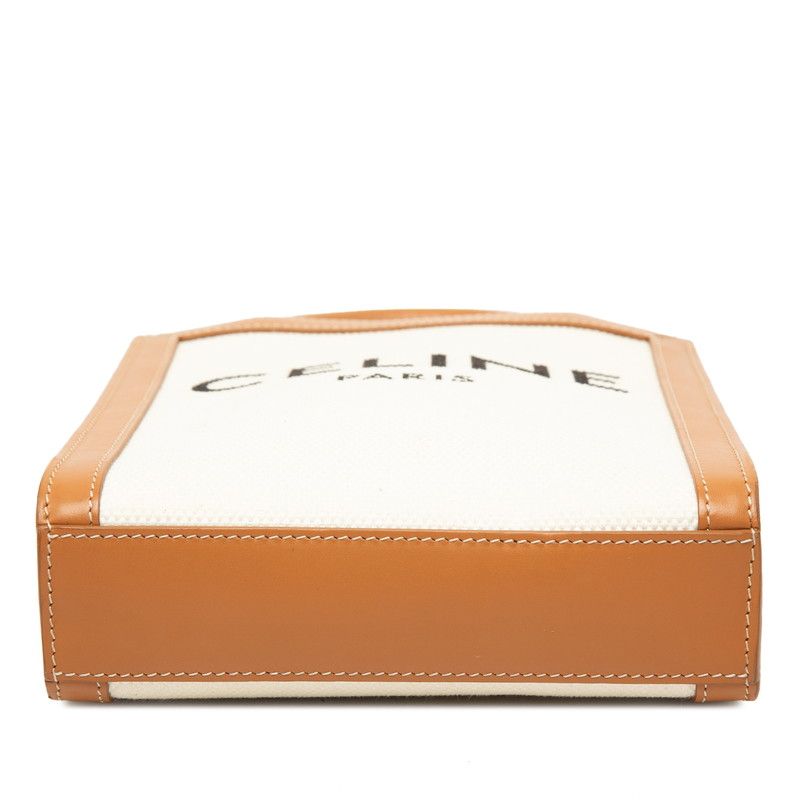 Celine Vertical Cabas Mini 2-Way Shoulder Bag White Brown Canvas Leather — view 3