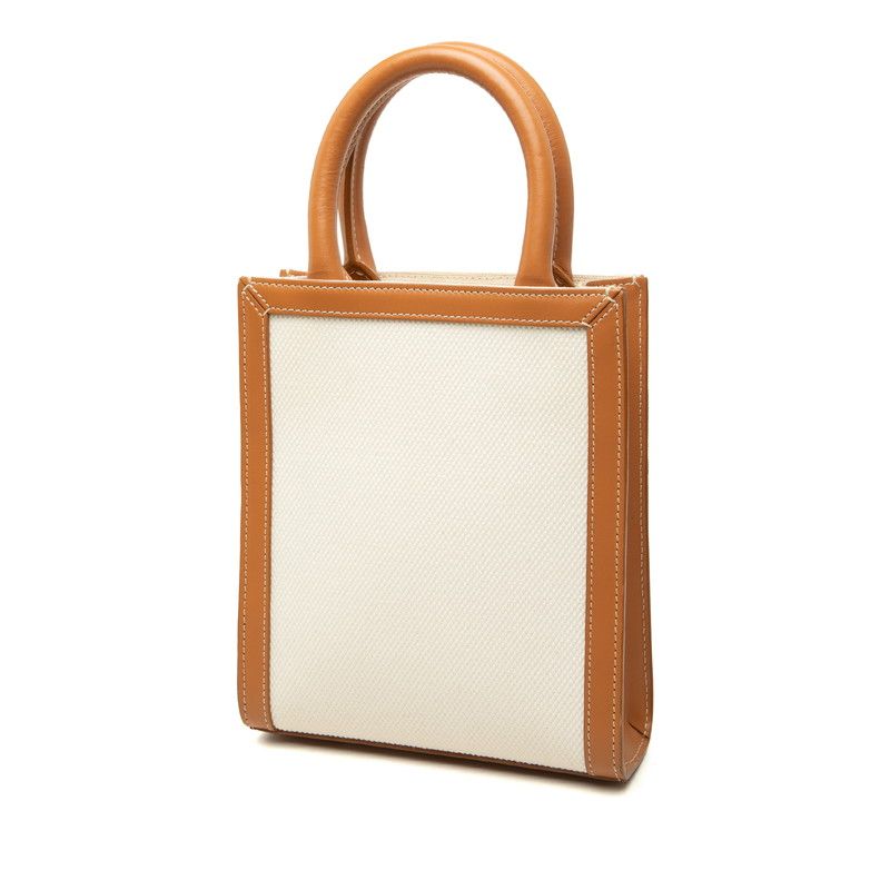 Celine Vertical Cabas Mini 2-Way Shoulder Bag White Brown Canvas Leather — view 2