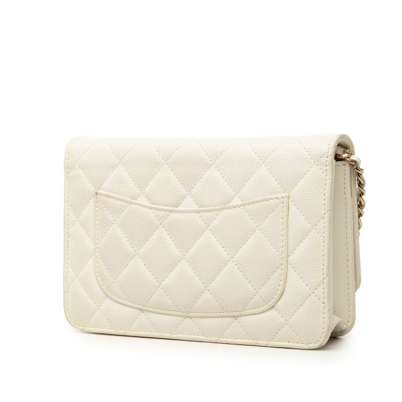 Chanel Quilted CC Logo Crossbody Chain Wallet Shoulder Bag White Caviar Leather — view 2