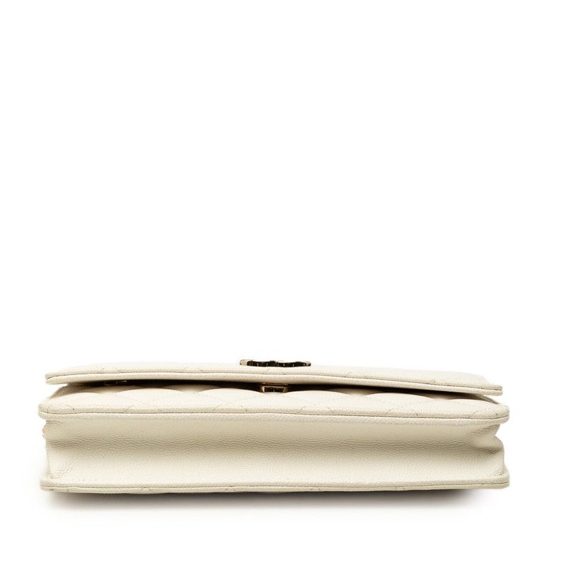 Chanel Quilted CC Logo Crossbody Chain Wallet Shoulder Bag White Caviar Leather — view 3