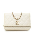 Chanel Quilted CC Logo Crossbody Chain Wallet Shoulder Bag White Caviar Leather