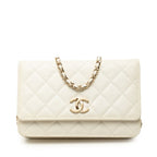 Chanel Quilted CC Logo Crossbody Chain Wallet Shoulder Bag White Caviar Leather
