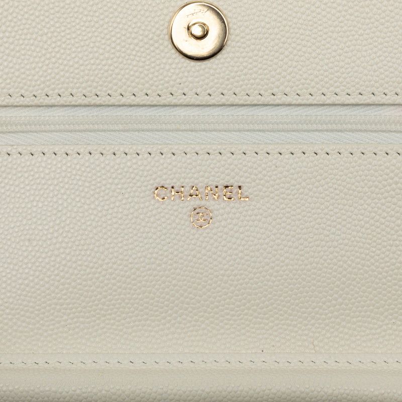 Chanel Quilted CC Logo Crossbody Chain Wallet Shoulder Bag White Caviar Leather — view 5