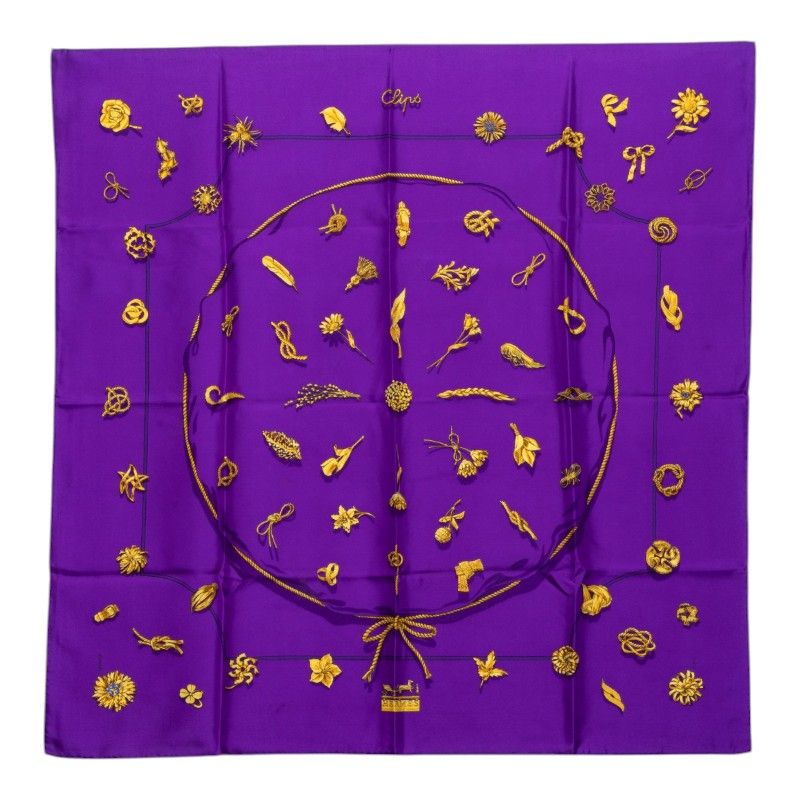 Hermes Carre 90 Clips Scarf Purple Silk