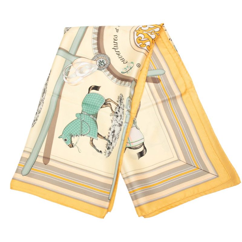 Hermes Carre 90 Couvertures Et Tenues de Jour Horse Wear Scarf Yellow Silk — view 7