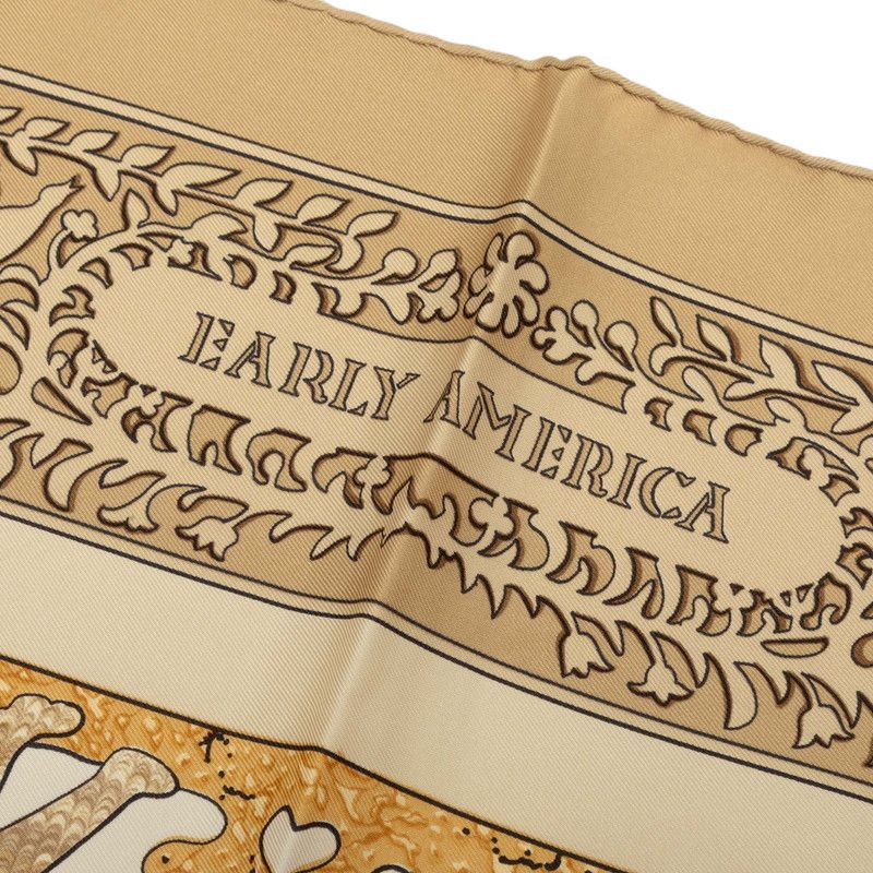 Hermes Carre 90 Early America Vintage Scarf Beige Silk — view 4