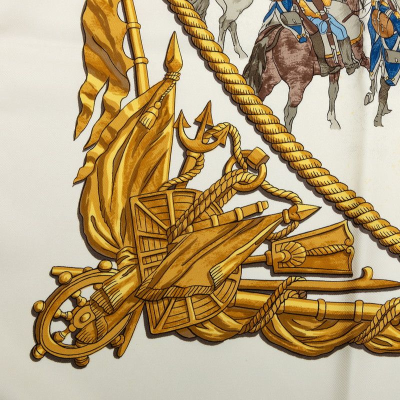 Hermes Carre 90 Marine Et Cavalerie Sea and Cavalry Scarf White Multicolor Silk — view 3