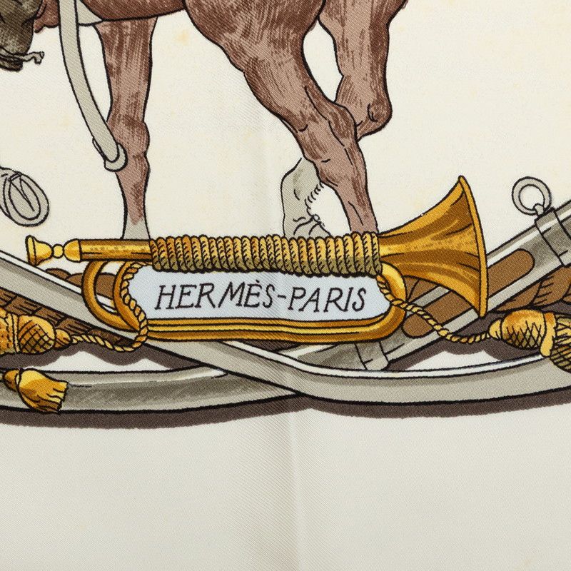 Hermes Carre 90 Marine Et Cavalerie Sea and Cavalry Scarf White Multicolor Silk — view 5
