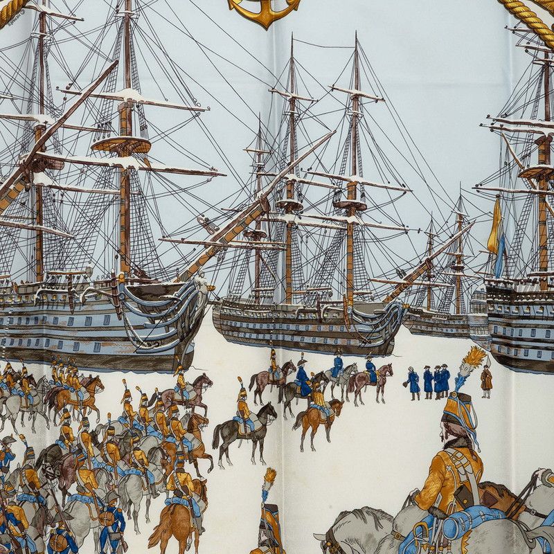 Hermes Carre 90 Marine Et Cavalerie Sea and Cavalry Scarf White Multicolor Silk — view 2