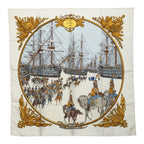 Hermes Carre 90 Marine Et Cavalerie Sea and Cavalry Scarf White Multicolor Silk