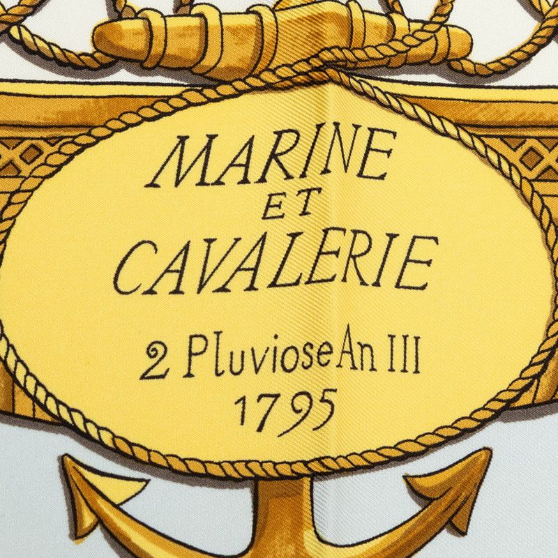 Hermes Carre 90 Marine Et Cavalerie Sea and Cavalry Scarf White Multicolor Silk — view 4