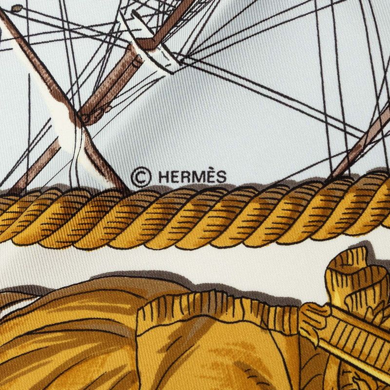 Hermes Carre 90 Marine Et Cavalerie Sea and Cavalry Scarf White Multicolor Silk — view 7