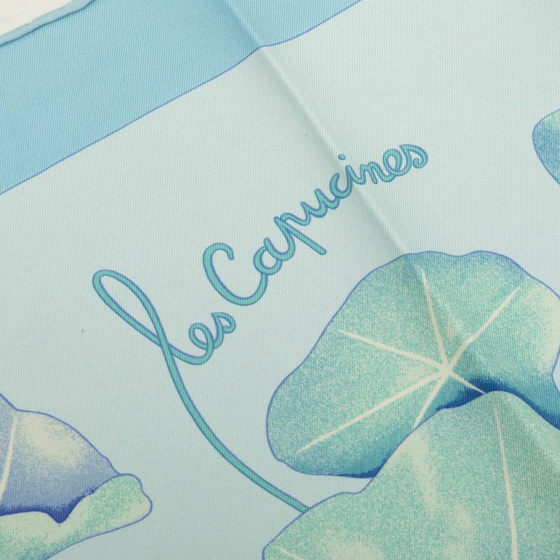 Hermes Carre 90 les Capucines Golden Lotus Scarf Light Blue Multicolor Silk — view 4