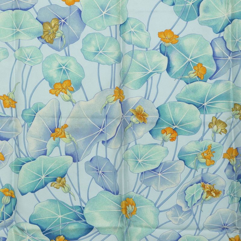 Hermes Carre 90 les Capucines Golden Lotus Scarf Light Blue Multicolor Silk — view 2
