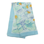 Hermes Carre 90 les Capucines Golden Lotus Scarf Light Blue Multicolor Silk — view 7