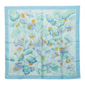 Hermes Carre 90 les Capucines Golden Lotus Scarf Light Blue Multicolor Silk