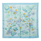 Hermes Carre 90 les Capucines Golden Lotus Scarf Light Blue Multicolor Silk