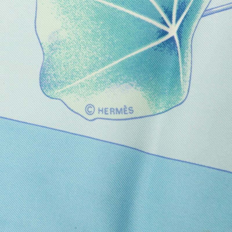 Hermes Carre 90 les Capucines Golden Lotus Scarf Light Blue Multicolor Silk — view 6