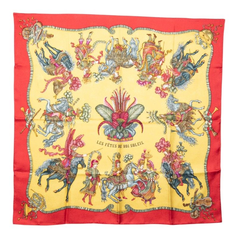 Hermes Carre 90 les Fetes du Roi Soleil Celebration of the Sun King Scarf Red