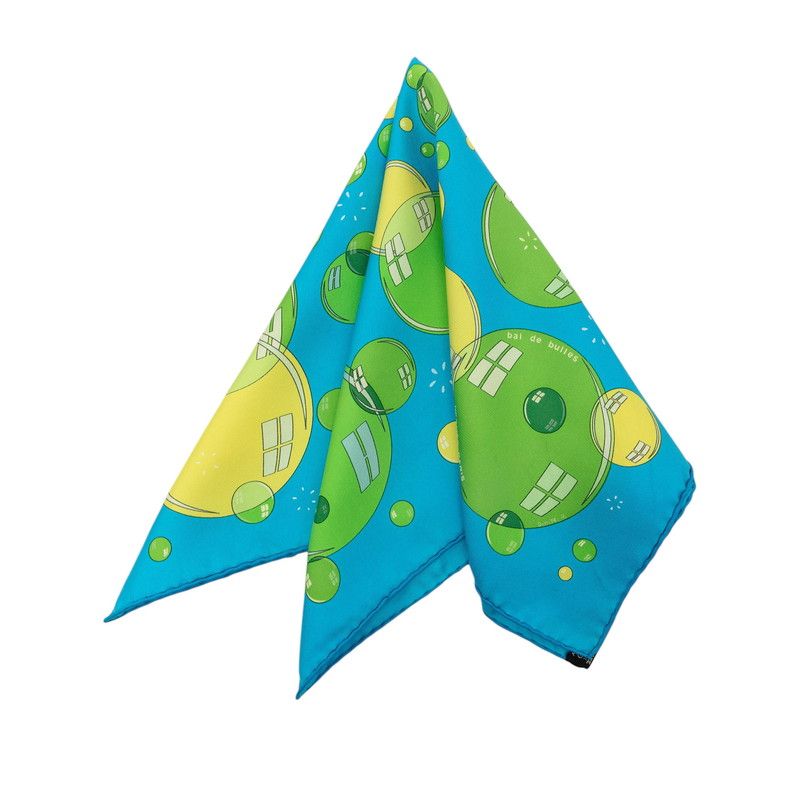 Hermes Carre 42 Bal de Bulles Soap Bubbles Scarf Blue Green Silk — view 7