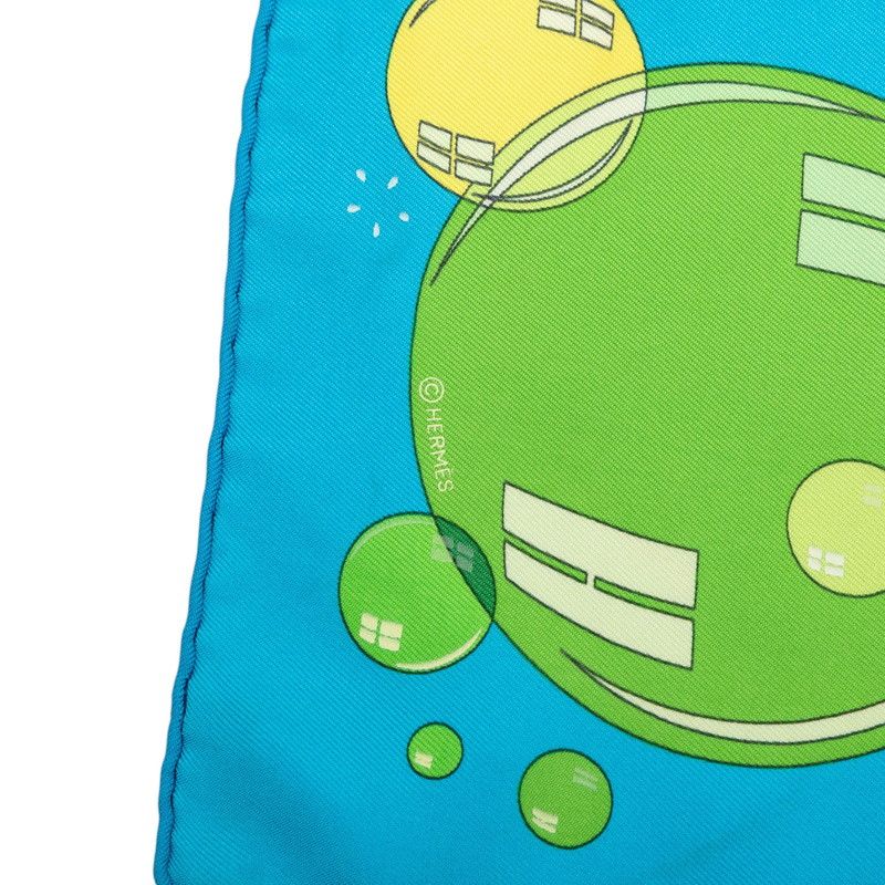 Hermes Carre 42 Bal de Bulles Soap Bubbles Scarf Blue Green Silk — view 6