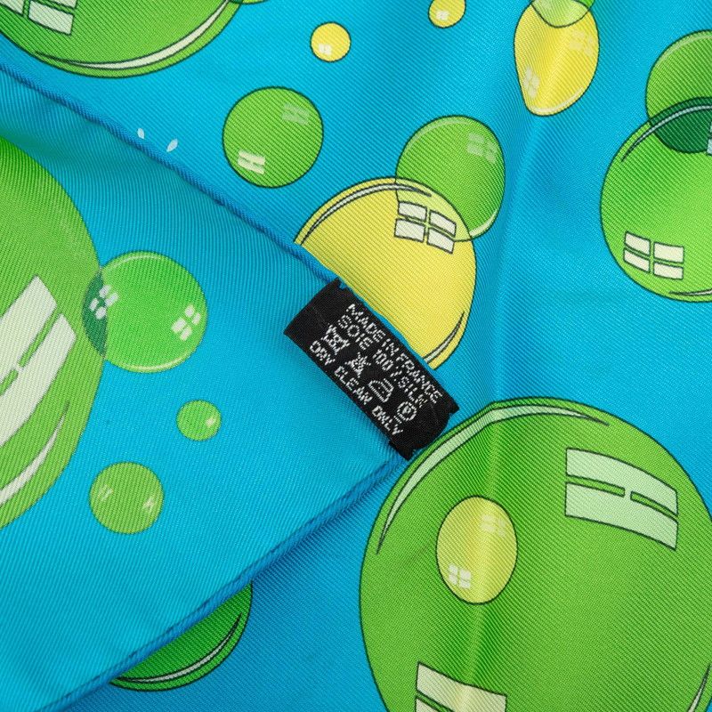 Hermes Carre 42 Bal de Bulles Soap Bubbles Scarf Blue Green Silk — view 8
