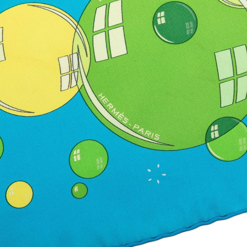 Hermes Carre 42 Bal de Bulles Soap Bubbles Scarf Blue Green Silk — view 5