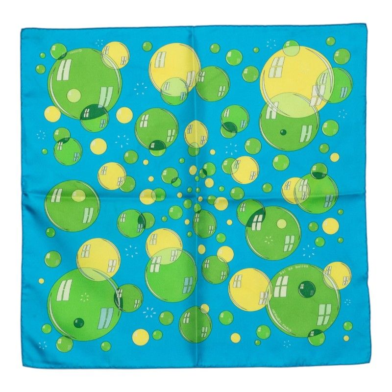 Hermes Carre 42 Bal de Bulles Soap Bubbles Scarf Blue Green Silk