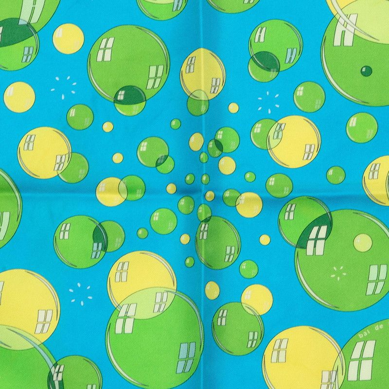 Hermes Carre 42 Bal de Bulles Soap Bubbles Scarf Blue Green Silk — view 2
