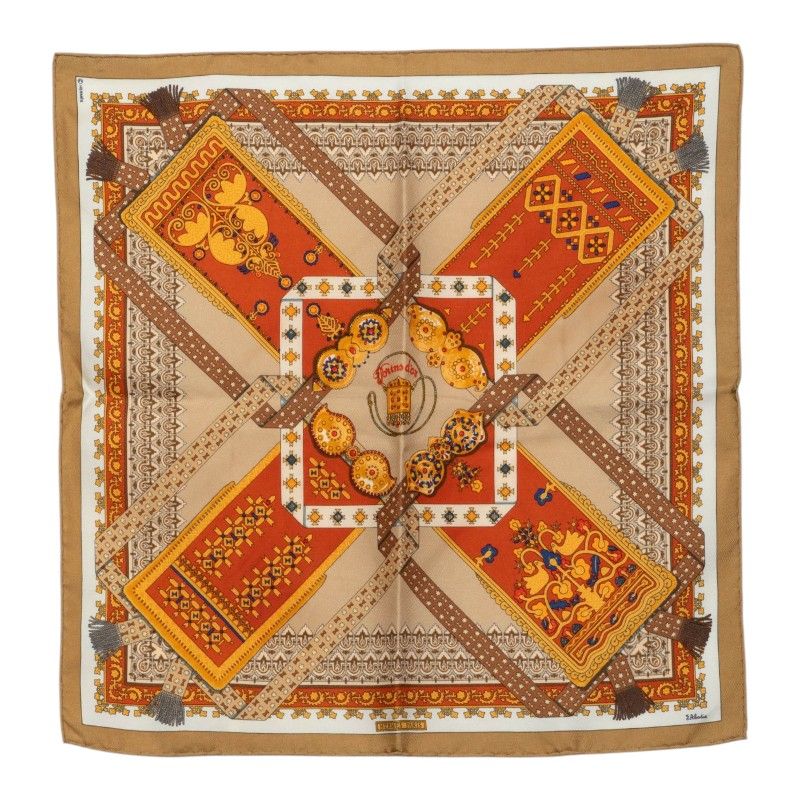 Hermes Carre 42 Brins D'or Golden Sprig Scarf Beige Silk