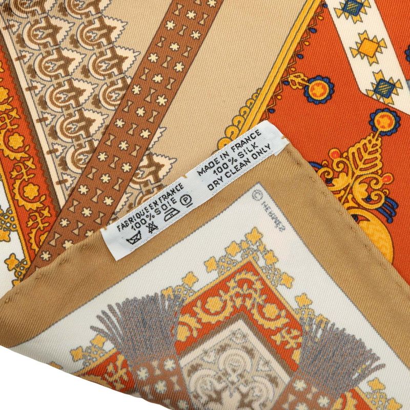 Hermes Carre 42 Brins D'or Golden Sprig Scarf Beige Silk — view 8