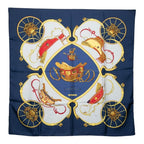 Hermes Carre 90 Spring Scarf Navy Multicolor Silk