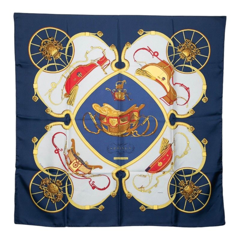 Hermes Carre 90 Spring Scarf Navy Multicolor Silk