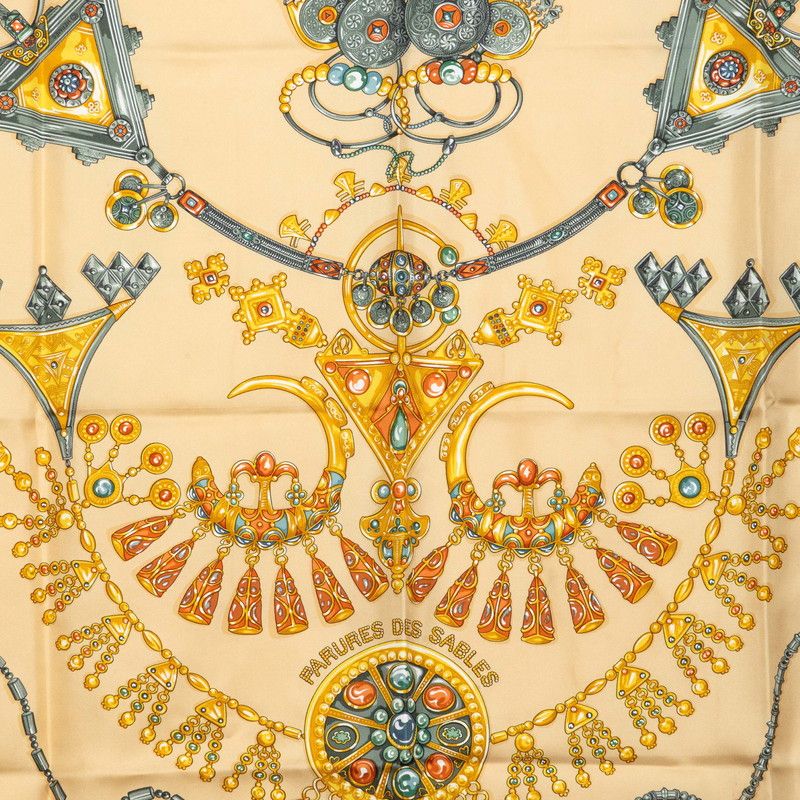Hermes Carre 90 Desert Parures Des Sables Scarf Beige Silk — view 2