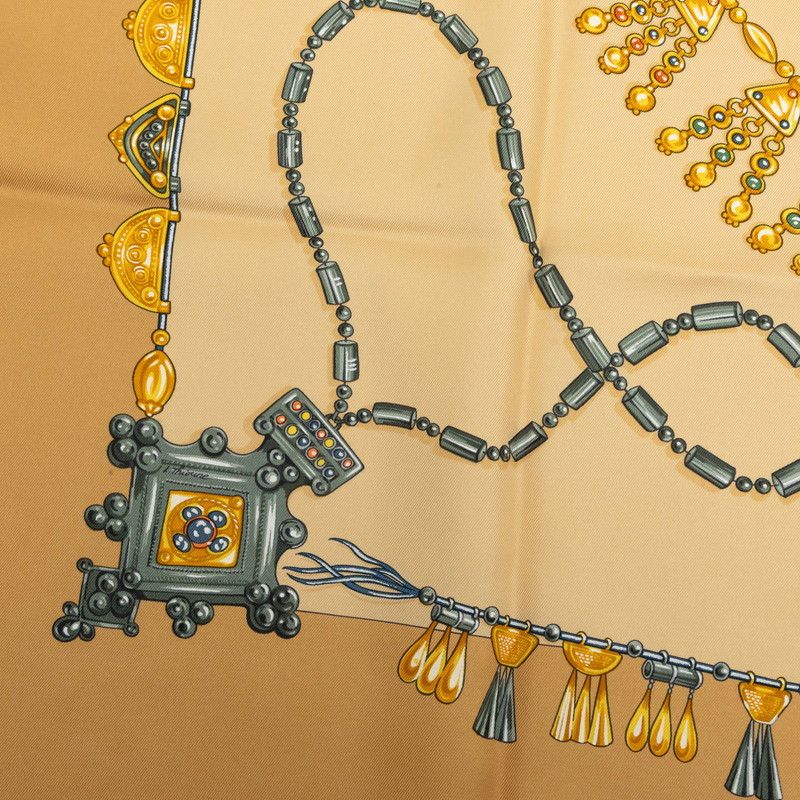 Hermes Carre 90 Desert Parures Des Sables Scarf Beige Silk — view 5