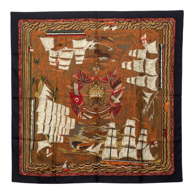 Hermes Carre 90 Henry Smith Sailor Scarf Brown Multicolor Silk