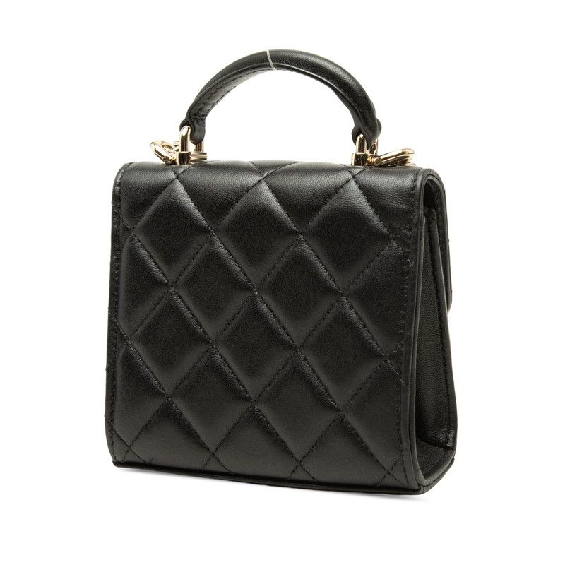 Chanel CC Logo Mini Quilted Chain Shoulder Bag Black Gold Lambskin — view 2