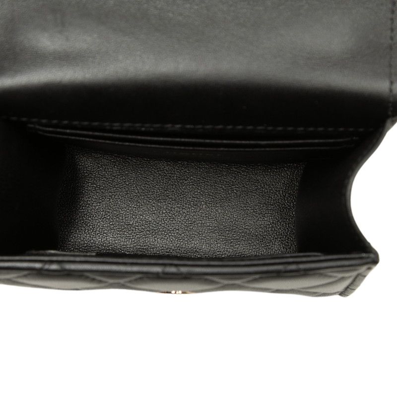 Chanel CC Logo Mini Quilted Chain Shoulder Bag Black Gold Lambskin — view 4