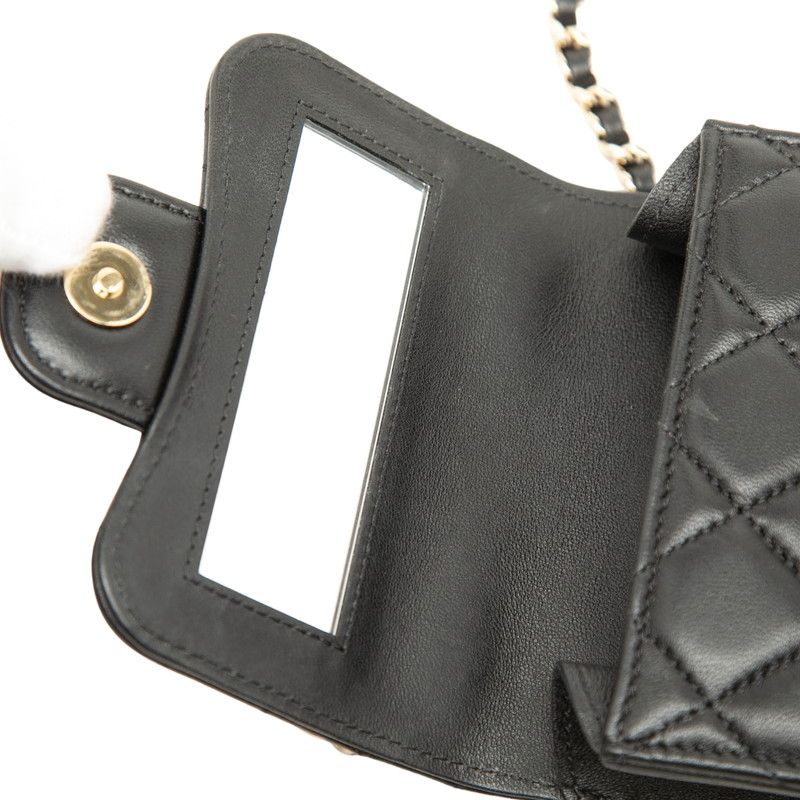 Chanel CC Logo Mini Quilted Chain Shoulder Bag Black Gold Lambskin — view 5