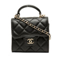 Chanel CC Logo Mini Quilted Chain Shoulder Bag Black Gold Lambskin