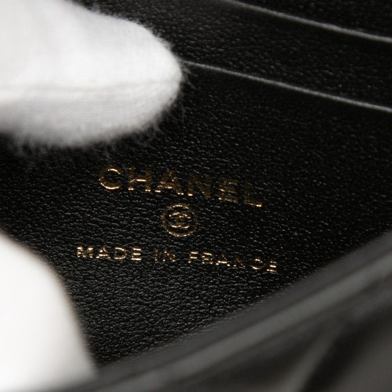 Chanel CC Logo Mini Quilted Chain Shoulder Bag Black Gold Lambskin — view 6
