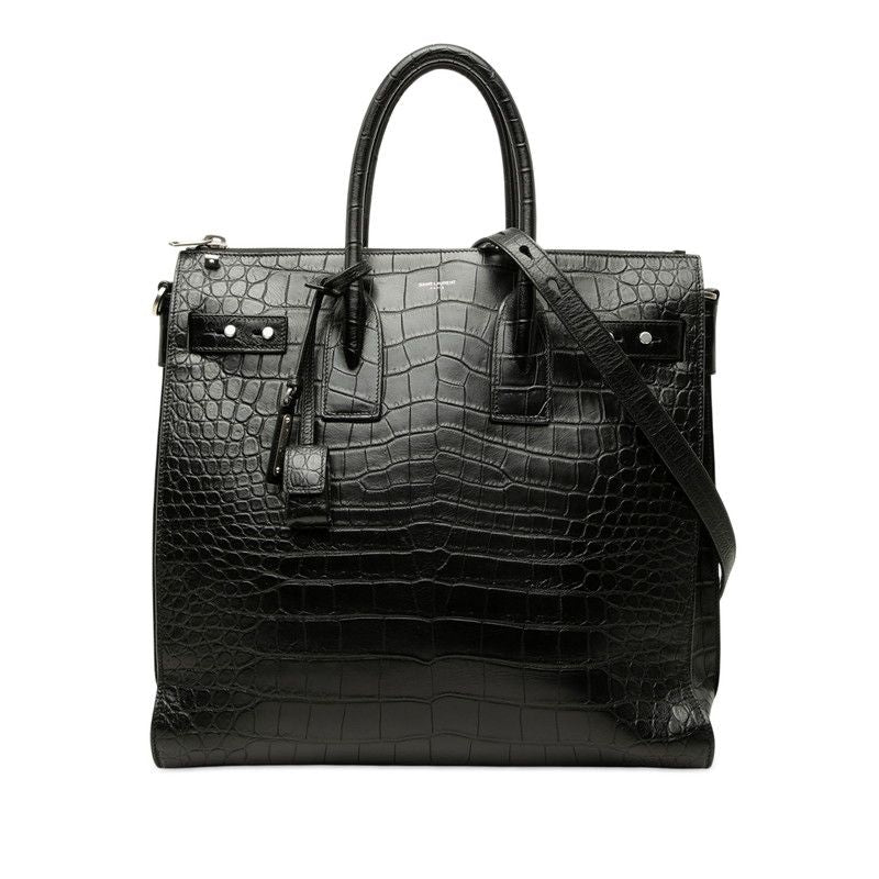 Saint Laurent Sac de Jour Souple Croco Embossed Tote Shoulder Bag 2-Way Black