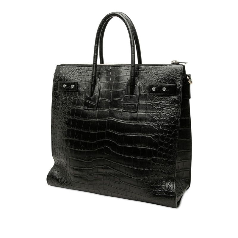 Saint Laurent Sac de Jour Souple Croco Embossed Tote Shoulder Bag 2-Way Black — view 2