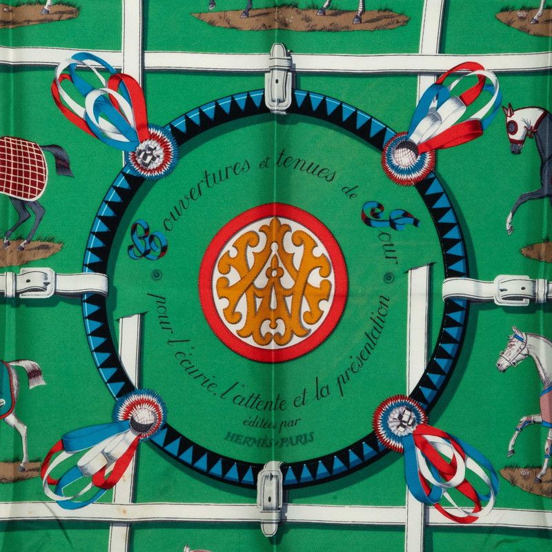 Hermes Carre 90 Equestrian Couvertures Et Tenues de Jour Scarf Green Multicolor — view 2