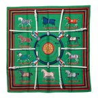 Hermes Carre 90 Equestrian Couvertures Et Tenues de Jour Scarf Green Multicolor